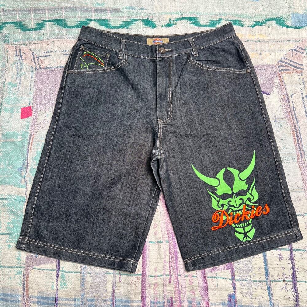 RARE Dickies Vintage Mens Jean Shorts Size 36 Black Denim